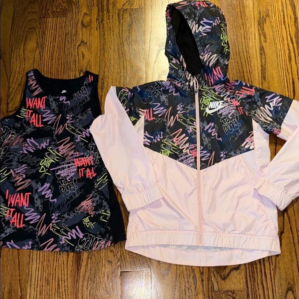 Nike pink graffiti tank and graphic Windrunner windbreaker size medium NWOT - Picture 2 of 14